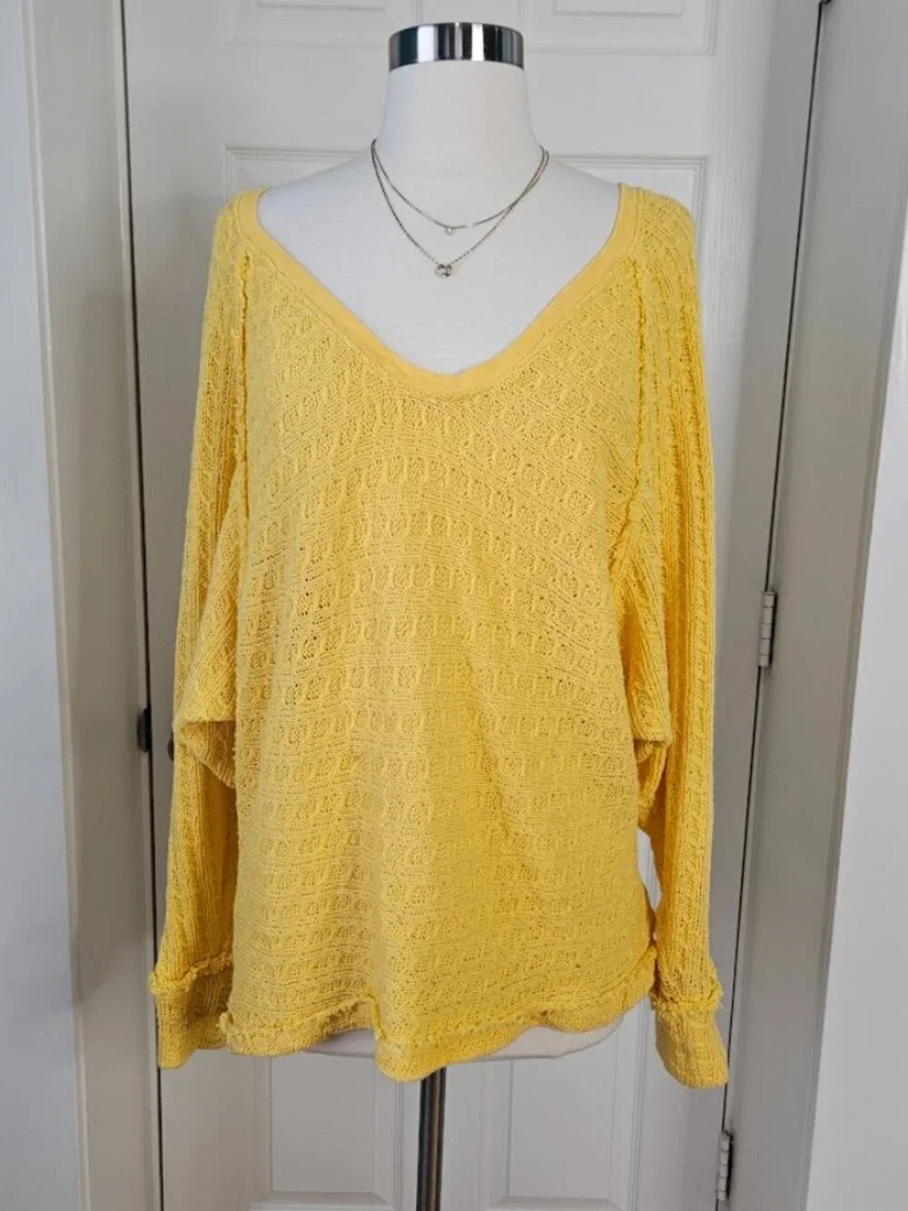 Free People Yellow Knit Sweater Cotton Dolman Sleeve Oversized We The Free Small